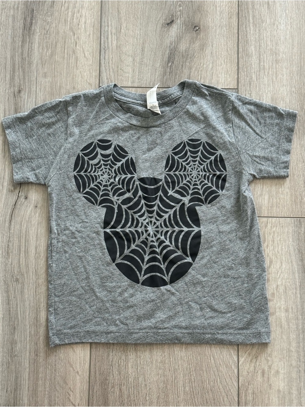 Bella Canvas Gray Tee with Black Spiderweb Mickey Graphic
